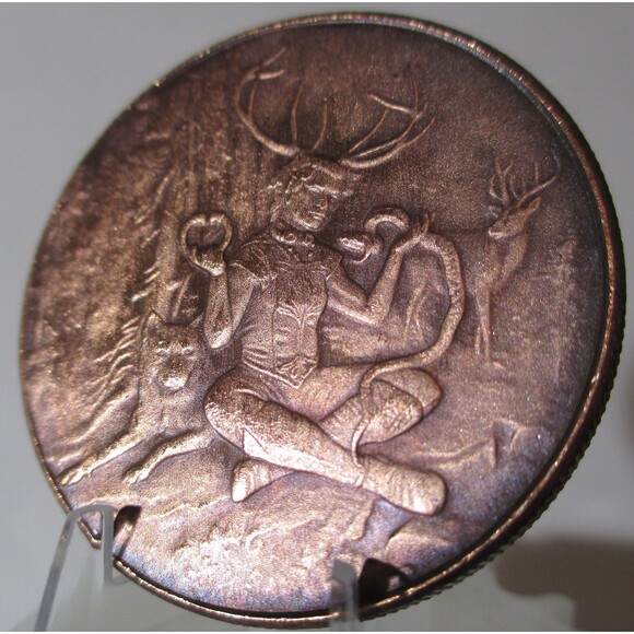 Celtic Lore - Cernunnos - 1oz .999 copper round-Framed with display Stand - Picture 3 of 7